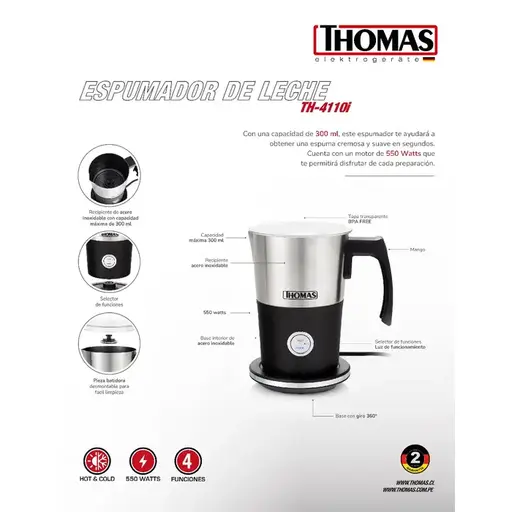 Espumador de Leche THOMAS 4 en 1 TH-4110I - Imagen 6